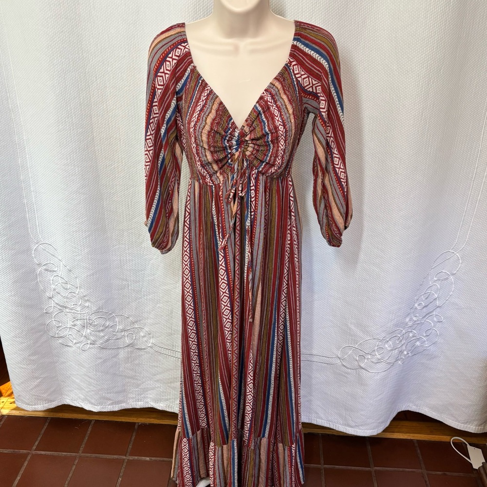 Elegant Multicolor Long Sleeve Maxi Dress